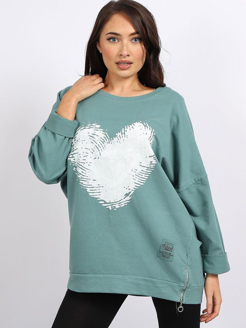 Fingerprint Cotton Heart Sweater Sage image 0